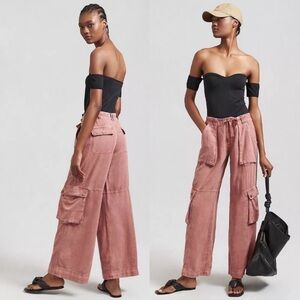 Anthropologie Pilcro Beach Cargo Pants Coral Wide Leg Linen 28